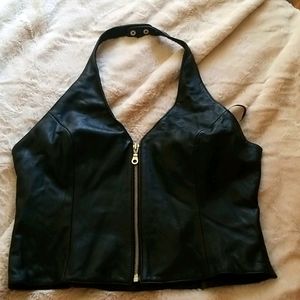 Adorable zip up leather halter vest..